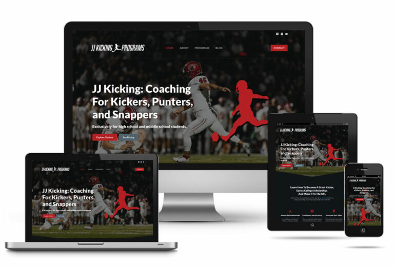 JJ Kicking Programs website mockup